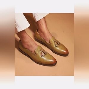 Men's Olive Green Leather Loafers Sz 42